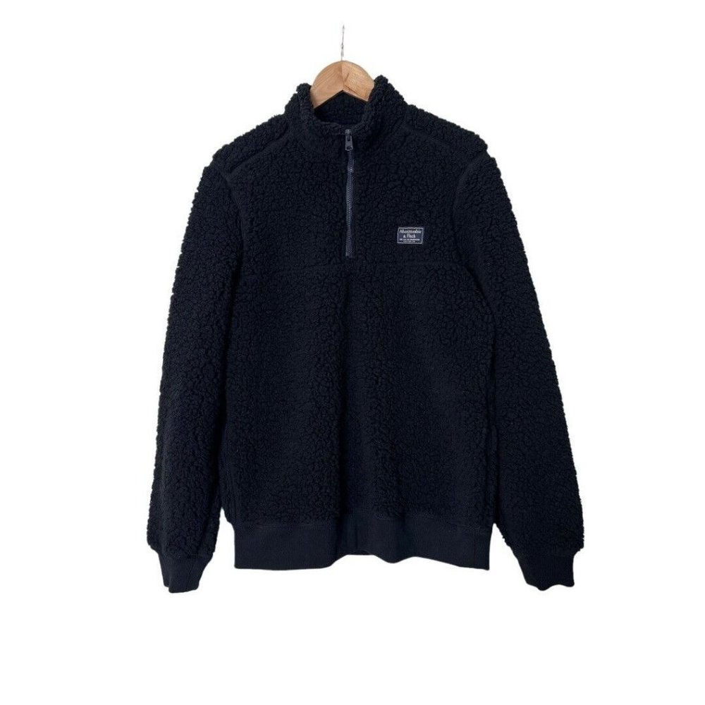 Abercrombie & Fitch Jacket Women's Deep Pile Sherpa Fleece 1/4 Zip Black M  0262